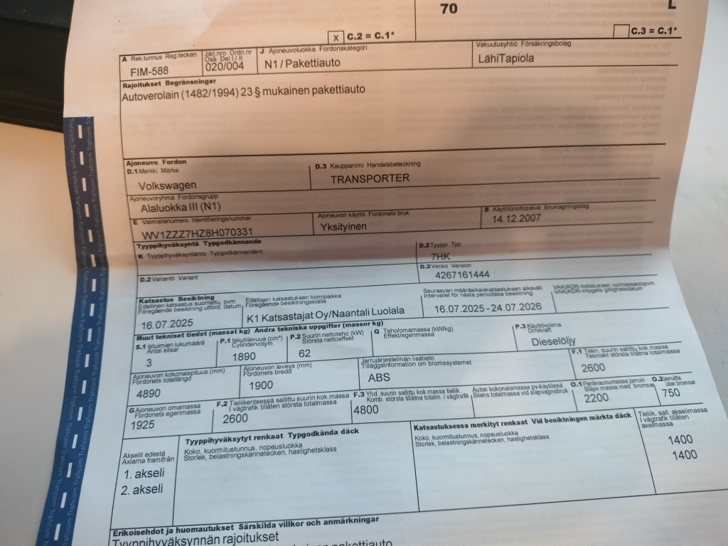 VW Transporter 1.9 TD kats.8/26 jakopää9/26 kuva 7
